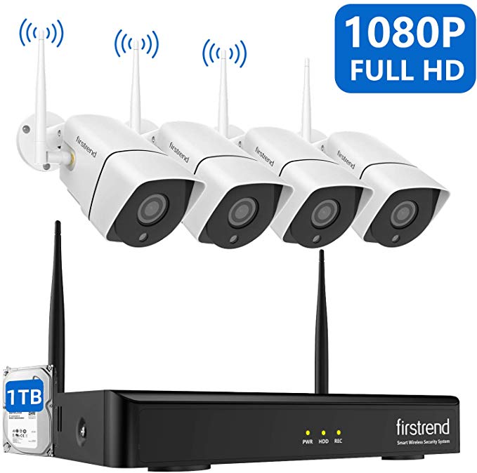 Security Camera System Wireless 1080P 8CH Home Security Systems with 4PCS 2MP Full HD Cameras 1TB Hard Drive Night Vision and Free App for Indoor Outdoor Video Surveillance