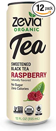 Zevia Organic Black Tea Raspberry, Sugar-Free Brewed Iced Tea Beverage, Naturally Sweetened with Stevia, Zero Calories, No Artificial Sweeteners, 12 Fl Oz, Pack of 12