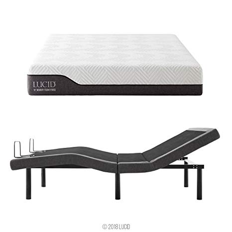 LUCID L300 Adjustable Bed Base with LUCID 10 Inch Memory Foam Hybrid Mattress - Queen