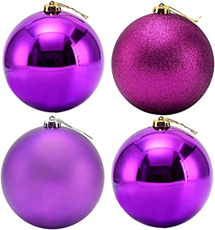 Benjia Extra Large Size Outdoor Christmas Ornaments, Oversized Huge Big Shatterproof Xmas Christmas Plastic Balls for Outside Lawn Yard Tree Hanging Decorations (6"/150mm, Purple, 4 Packs)