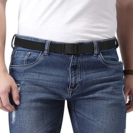 Men's No Show Elastic Stretch Belt Invisible Casual Web Belt Quick Release Flat Plastic Buckle