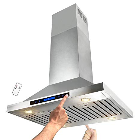 AKDY 30" Stainless Steel Island Mount Dual LED Both Side Touch Control Panel Kitchen Range Hood w/Remote