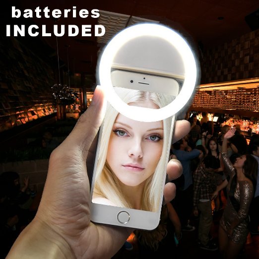Luvami Selfie Light Ring 32 LED - Batteries Included - Clips on All Smartphones: iPhone 6 plus, 6s, 6, 5s, 5, 4s, 4; Samsung Galaxy S6 Edge, S6, S5, S4, S3 and Note 5, 4, 3, Sony, Motorola - White