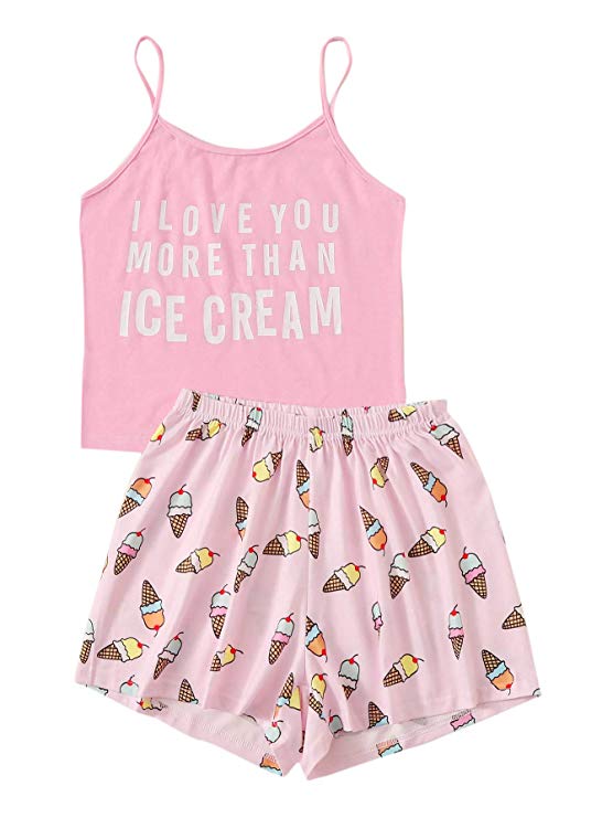 DIDK Women's Letter Print Cami and Shorts Pajama Set