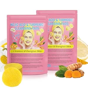 Turmeric Cleansing Pads, Kojic Acid & Turmeric Cleansing Pads,Turmeric Pads for Face Dark Spots, Curcumin Turmeric Cleansing Cotton Pads, Turmeric kojic pads, Turmeric Cleansing Pads for Face (80PCS)