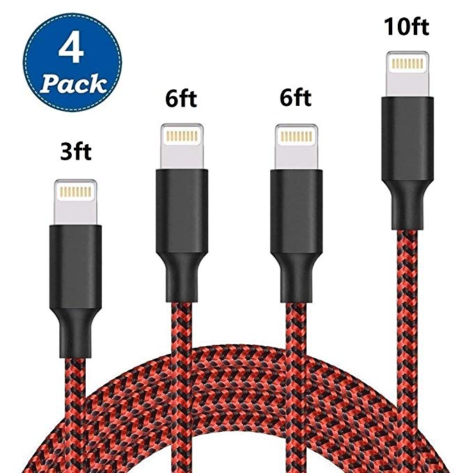 Deepcomp Phone Cable 4Pack 3FT 6FT 6FT 10FT Nylon Braided USB Charging & Syncing Cord Compatible with Phone XS MAX XR X 8 8 Plus 7 7 Plus 6s 6s Plus 6 6 Plus and More