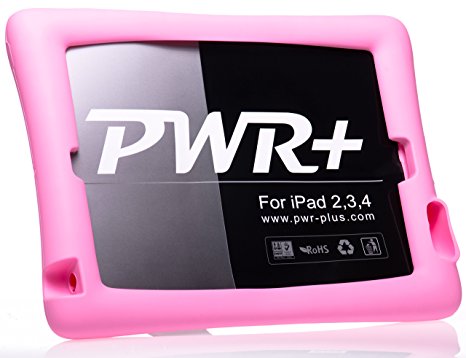 Pwr  Apple iPad 2, 3, 4 Tablet Silicone Case Shockproof Lightweight Rugged Corner Bumper Protective Cover With Kickstand and Audio Amplifier Design (Pink)