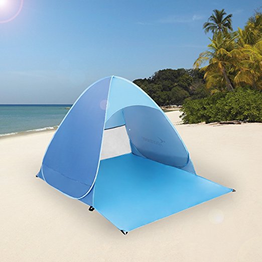Sportneer Potable Pop Up Beach Tent Sun Shelter Sun Shade Cabana with Carry Case & Stakes, Blue