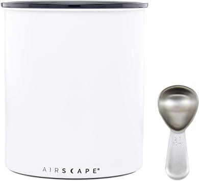 Airscape Coffee Storage Canister with Scoop - Extra Large Kilo Size Container Patented CO2 Releasing Airtight Lid Pushes Air Out to Preserve Food Freshness - Matte Finish - Chalk (White)