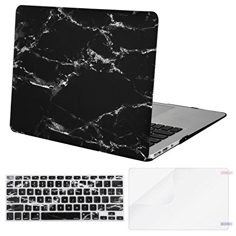 Mosiso Plastic Pattern Hard Case with Keyboard Cover with Screen Protector for MacBook Air 13 inch (Model: A1369 and A1466), Black Marble