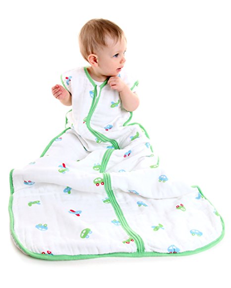 Baby Muslin Summer Sleep Sack Wearable Blanket 0.5 Tog Cars 6-18 months MEDIUM