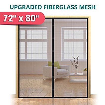 Upgraded 72"x80" Magnetic Screen Door for French Door, Durable Fiberglass Mesh Curtain Fits Door Opening Up To 70"x79‘’ Keep Bugs Out