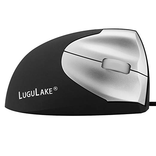 LuguLake Vertical Ergonomic Optical Mouse, Wired, USB, 1000 DPI, Right Hand Stress Relieving - Black