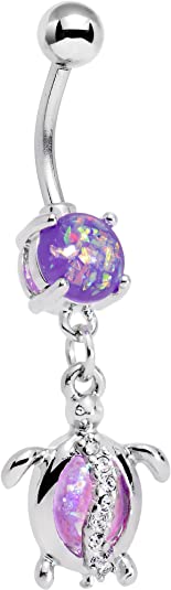 Body Candy Stainless Steel Iridescent Accent Beach Turtle Dangle Belly Ring