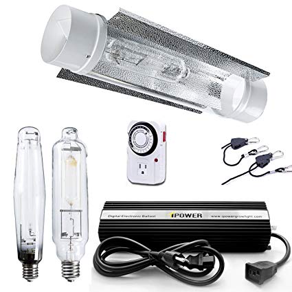 iPower 1000 Watt HPS MH Digital Dimmable Grow Light System Kits Cool Tube Reflector Set Add-on Wing