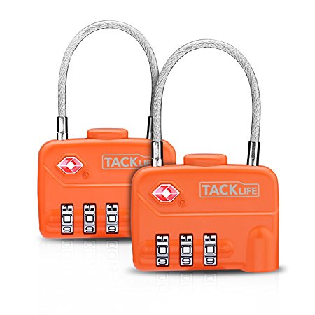 Luggage Locks, TACKLIFE HCL1A Cable Locks, TSA Approved Travel Locks, Flexible Locks, 3Digit Combination Locks for Gym, School, Locker, Outdoor, Fence, Suitcase & Baggage - Orange