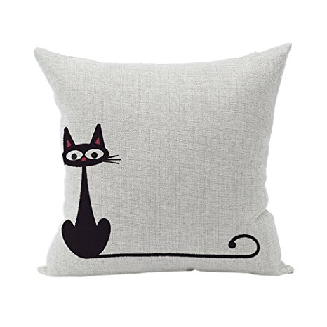 Nunubee Animal Cotton Linen Home Decorative Throw Pillow Case Cushion Cover Black Cat 3