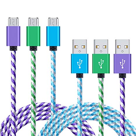 Galaxy S7 Charger, NonoUV 3-Pack 6ft Nylon Braided Micro Usb 2.0 Cable Long Samsung Charger Cord for Samsung Galaxy S6, S7 edge, S6 edge plus, Note 5, 4, HTC, LG, Tablet, Nexus, and More Android Phone