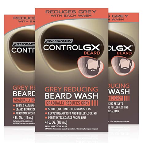 Just for Men Just For Men Control GX Grey Reducing Beard Wash, Gradually Colors Mustache and Beard, 4 Fl Oz, Pack of 3