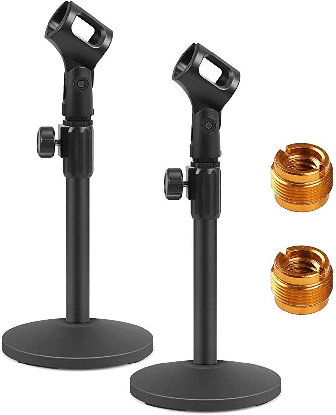 InnoGear 2 Pack Upgraded Adjustable Desktop Microphone Stand Table Mic Stands with Mic Clip and 5/8" Male to 3/8" Female Screw for Blue Yeti Snowball Spark & Other Microphone