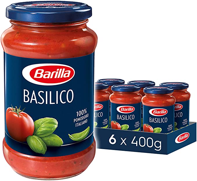 Barilla Pasta Sauce, Basilico, Tomato and Basil Pasta Sauce, Vegan, Authentic Italian Taste, Bulk Pack of 6 x 400g