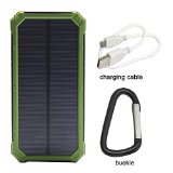 Solar Charger Solar External Battery Pack iBeek Portable 12000mAh Dual USB Solar Battery Charger Power Bank Phone Charger with Carabiner LED Lights for EmergencyCell Phones Tablet Camera Green