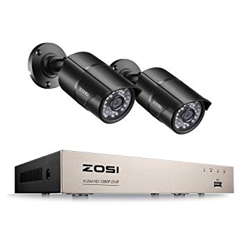 ZOSI 1080P Security CCTV Camera System 4CH 1080P DVR System with 2x Outdoor 1080P Video Cameras Home Security System Kit (No HDD)