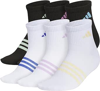 adidas Girls' Kids Superlite 3.0 Athletic Quarter Socks (6-Pair) Ankle High Fit with Targeted Padding and Arch Compression