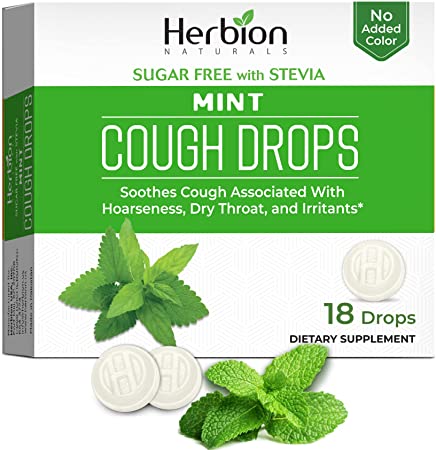 Herbion Naturals Sugar-Free Cough Drops with Natural Mint Flavor, Soothes Sore Throat, for Adults, Children 6 and Above, 18Cts