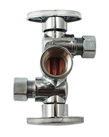 Quarter Turn 3 Way Valve 1/2-Inch FIP by 3/8-Inch OD by 3/8-Inch OD Dual Handle, Lead-Free