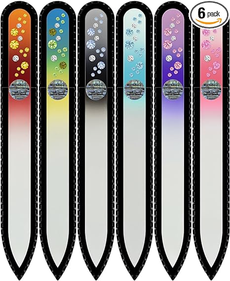 Mont Bleu Set of 5   1 free Crystal Nail Files hand decorated with crystals from Swarovski® - Universal Size, Hand Made, Czech Tempered Glass, Lifetime Guaranty