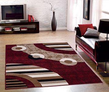 Sweet Home Stores Modern Circles Design Area Rug, 8'2"X9'10", Red