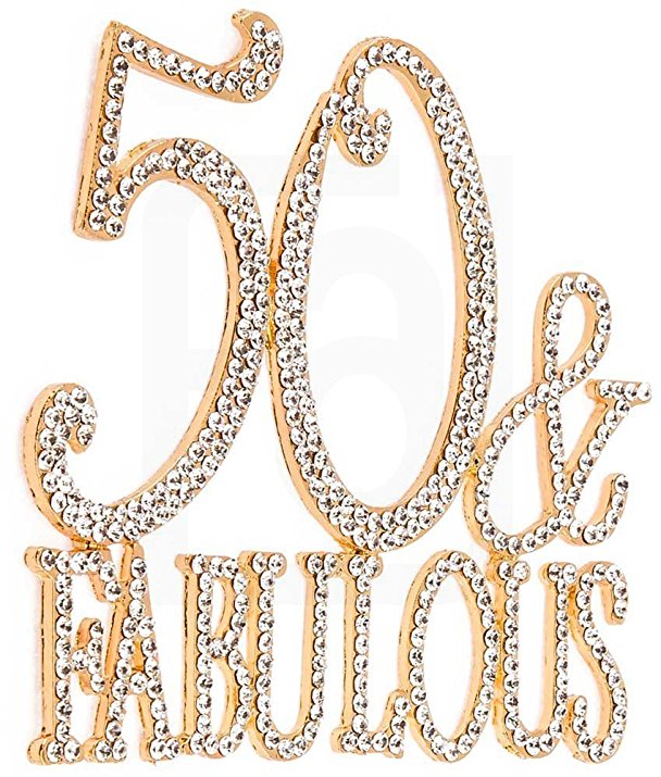 50 & Fabulous, 50th Birthday Cake Topper, Crystal Rhinestones on Gold Metal, Party Decorations, Favors
