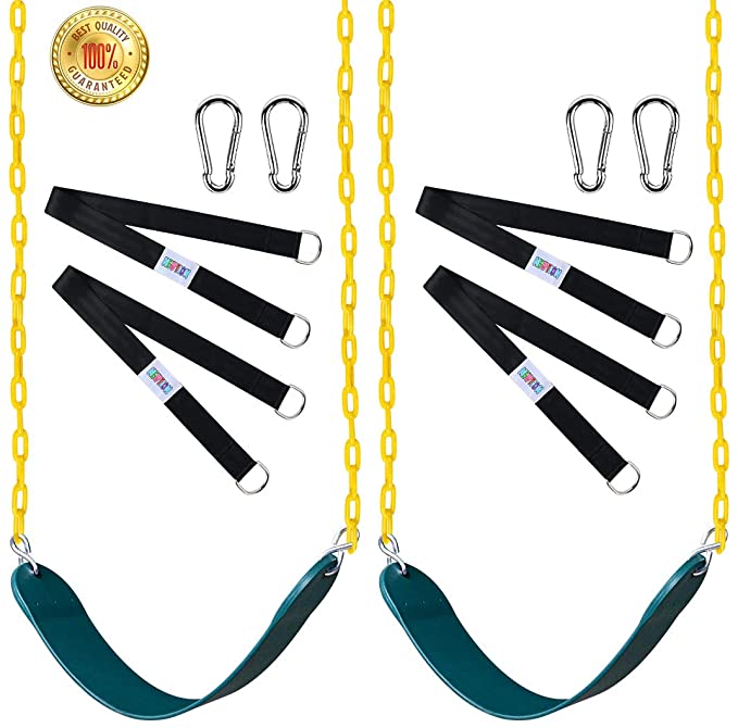 Swings Seat with 66" Chain Plastic Coated [2 Pack],Playground Swing Set Accessories Replacement with Snap Hooks and Hanging Strap Carabiners for Easy Install