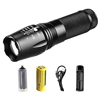 Sunspeed Rechargeable LED Torch Light with 26650 Battery and Charger - Adjustable Focus & Portable Flashlight - 5 Light Modes - 800 Lumens 10W CREE XML T6 LED - Super Bright & Waterproof (Rated to IP65) - Suitable for Outdoor & Daily Usage