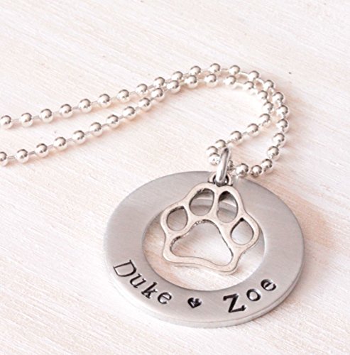 Personalized Custom Dog Names Necklace Hand Stamped for Animal Lover