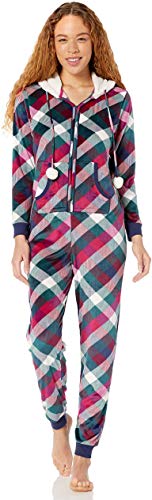 Amazon Brand - Mae Women's Microfleece Hooded Onesie Poms