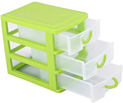 Mini Drawer Organizer, Plastic Jewelry Makeup Storage Box with Adjustable Detachable Dividers for Small Accessories (3 Layers Green)