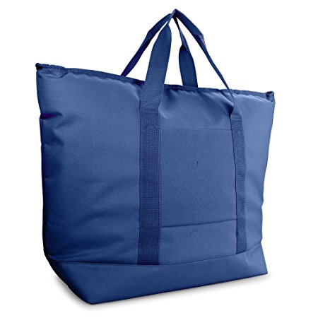 DALIX 25" Large Cooler Tote Bag w/ Zipper Leakproof Bottom Stitching in Navy Blue