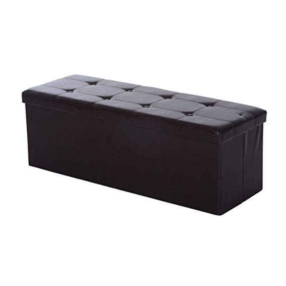 HOMCOM Collapsible Rectangular Faux Leather Storage Ottoman Box Stool Stool PU Bench Seat Folding Footstool w/Lid 110Lx38Wx38H(cm) (Brown)