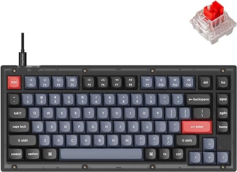 Keychron V1 Wired Custom Mechanical Keyboard, 75% Layout QMK/VIA Programmable Macro with Hot-swappable Keychron K Pro Red Switch Compatible with Mac Windows Linux (Frosted Black - Translucent)