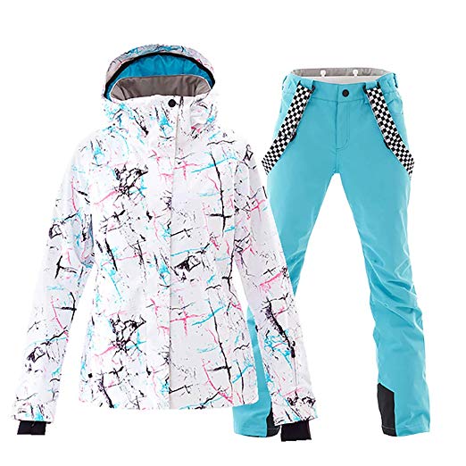 Mous One Women's Waterproof Ski Jacket Colorful Snowboard Jacket and Bib Pant Suit