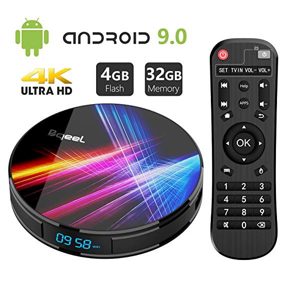 Android 9.0 TV Box 4GB RAM 32GB ROM, Bqeel R1 Pro Android Box RK3318 Quad-Core 64bit Dual-WiFi 2.4G/5.0G,3D Ultra HD 4K H.265 USB 3.0 BT 4.0 Smart TV Box