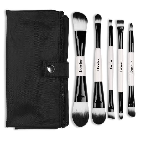 Docolor 5Pcs Makeup Brushes Set Foundation Eyeshadow Kits with Cases(Double Sided,Black)
