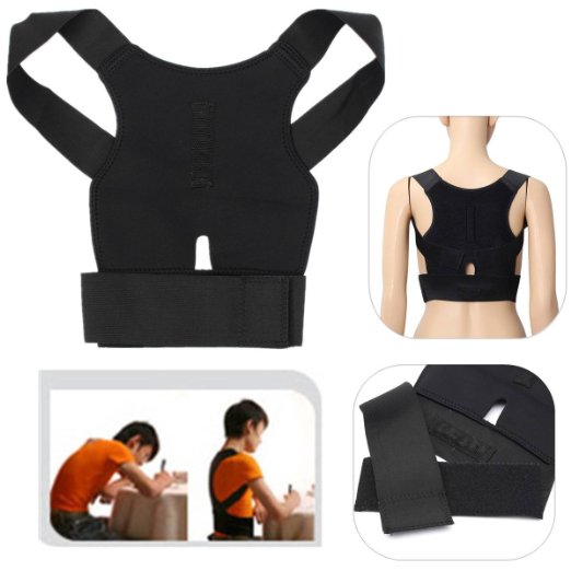 CAMTOA Magnetic Adjustable Back Shoulder Support Brace Belt for Posture Corrector Sports Muscle Pain Relief Posture Correction(Unisex, Kids) Black