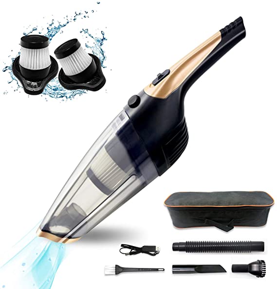 HHSUC Handheld Vacuum Cleaner Cordless,Portable Car Vacuum Light Weight Mini Vacuum Rechargeable,Strong Suction Wet & Dry Vacuum Cleaner Dust Buster for Home,Car Cleaning（Black Gold）