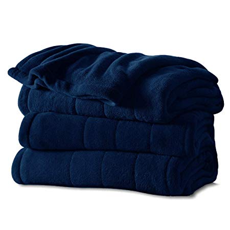 Sunbeam Channeled Soft Microplush Electric Heated Warming Blanket Queen Royal Blue Washable Auto Shut Off 10 Heat Settings