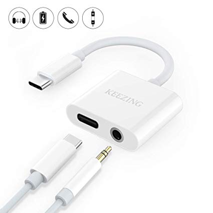 KEEZING USB C to 3.5mm Headphone Adapter,USB C to Aux Converter Compatible with Google Pixel 3/ 3XL/ 2/ 2XL, iPad pro 2018, HTC, Essential Phone and More(White)