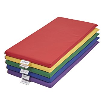 ECR4Kids 2" Thick Rainbow Rest Nap Mats with Name Tag Holder, Assorted (5-Pack)