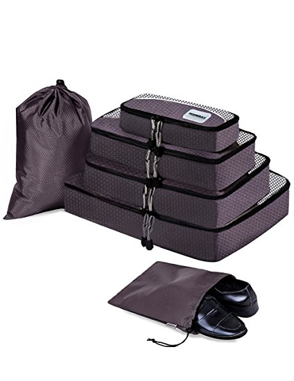 HOPERAY Packing Cubes Travel Organizer Mesh Bags - 6 pcs Lightweight Set Travel Gear Bag Accessories for Women Men Kids Carry-on Luggage Suitcase and Backpacking Slim Medium & Large(grey)